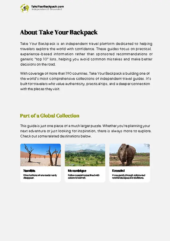 example page 1 from our offline Travel Guide for South Africa